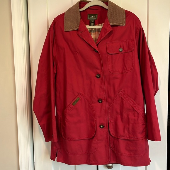 L.L. Bean Jackets & Blazers - L.L.Bean Chore Coat Barn Jacket Size M Brick Red Corduroy Collar 100% Cotton
